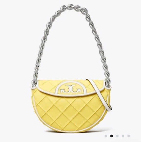 New Tory Burch MINI FLEMING SOFT PATENT BORDER CRESCENT BAG in Vintage Lemon - Picture 3 of 9